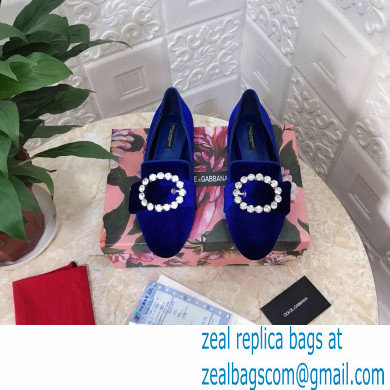 Dolce  &  Gabbana Velvet Crystals Loafers Slippers Blue 2021